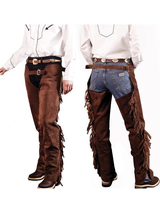 Chaps pelle scamosciata con frange