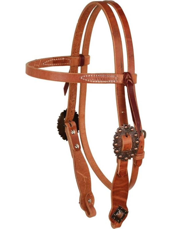 Copper spotted buckle with diamond concho western bridle