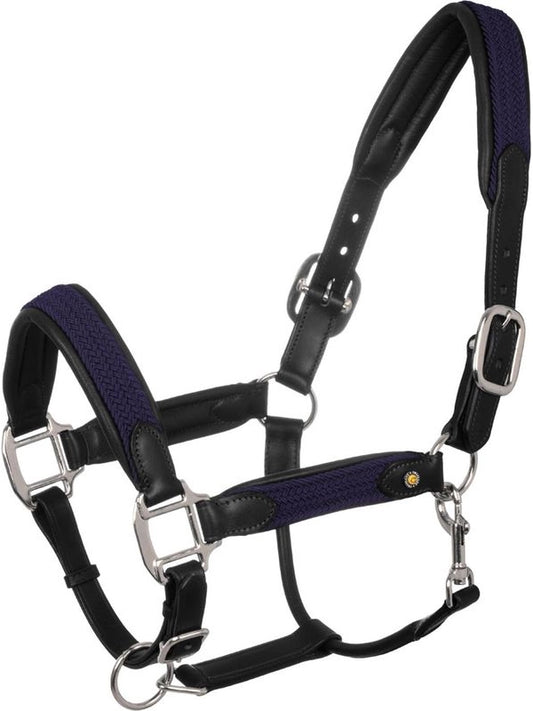 Cavezza in cuoio con inserti in nylon intrecciato
