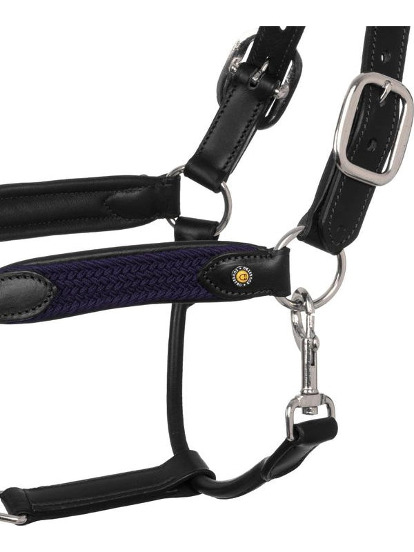 Cavezza in cuoio con inserti in nylon intrecciato