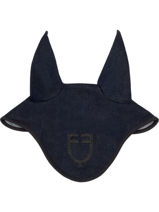 Cuffietta in tessuto tecnico effetto denim con logo