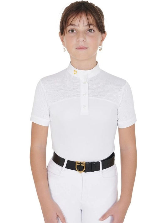 Polo bambina da concorso slim fit tessuto traforato