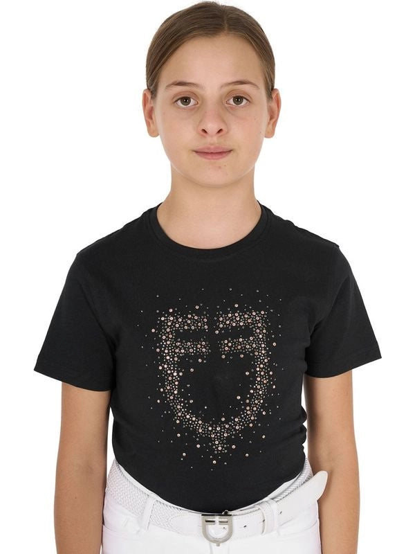 T-shirt bambina slim fit logo glitter rosa