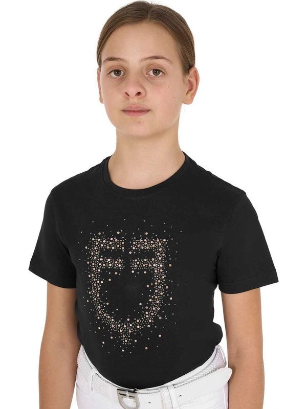 T-shirt bambina slim fit logo glitter rosa