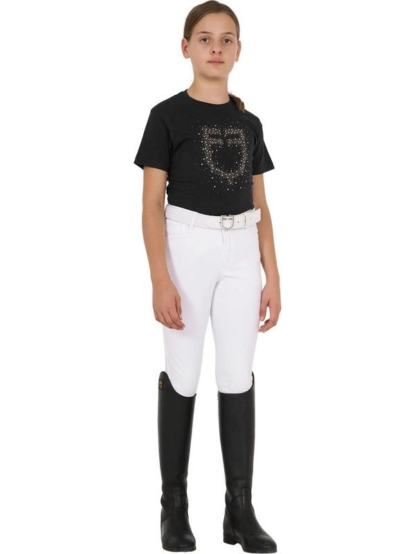 T-shirt bambina slim fit logo glitter rosa