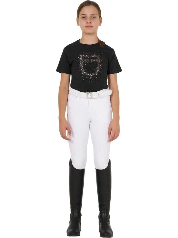 T-shirt bambina slim fit logo glitter rosa