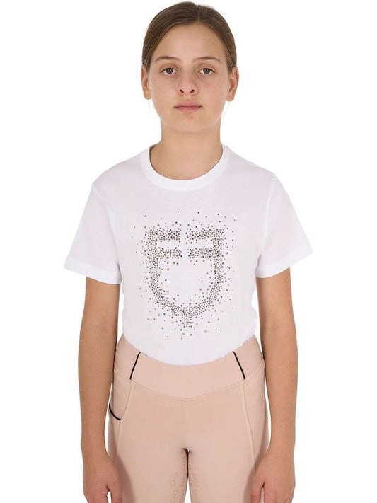 T-shirt bambina slim fit logo glitter rosa