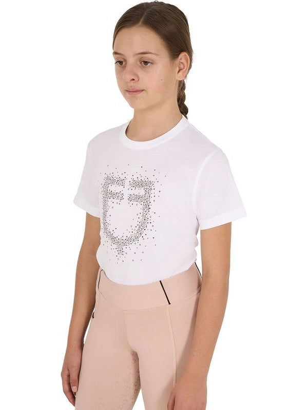 T-shirt bambina slim fit logo glitter rosa