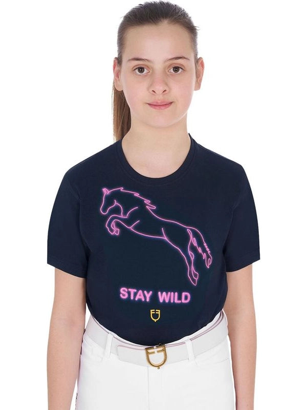 T-shirt bambina slim fit stampa Stay Wild