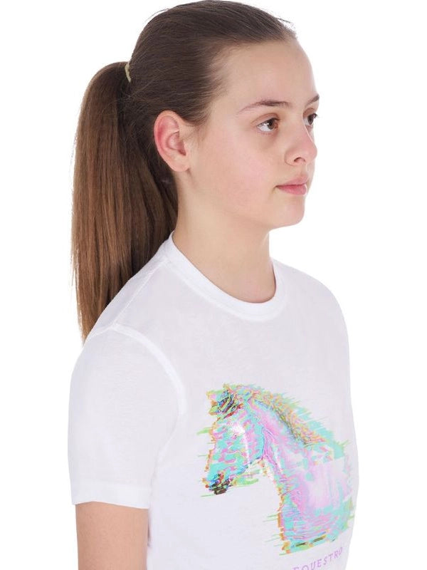 T-shirt bambina slim fit stampa cavallo interferenza