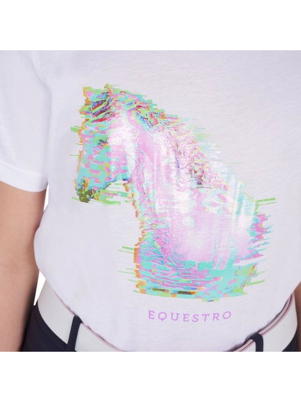 T-shirt bambina slim fit stampa cavallo interferenza