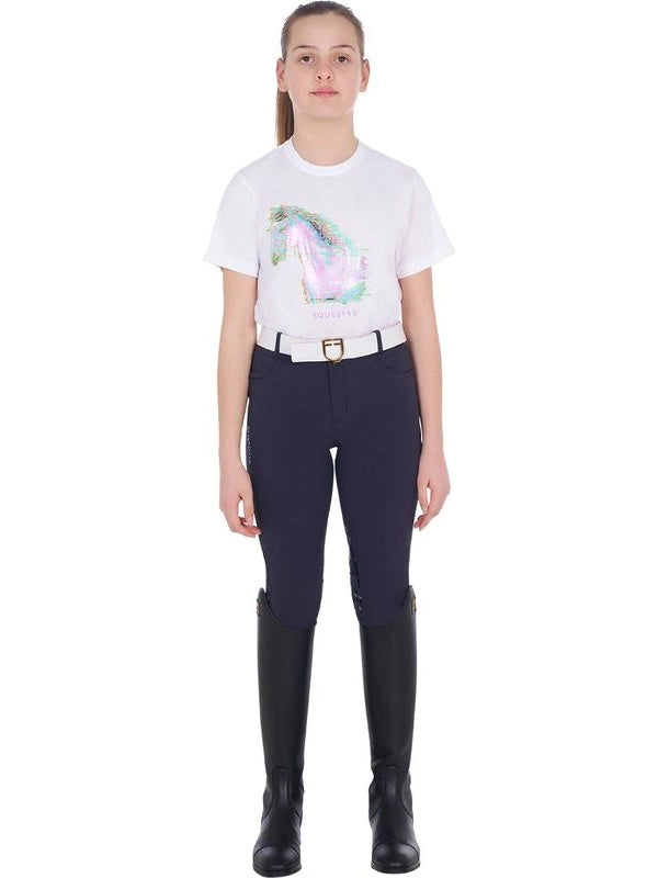T-shirt bambina slim fit stampa cavallo interferenza