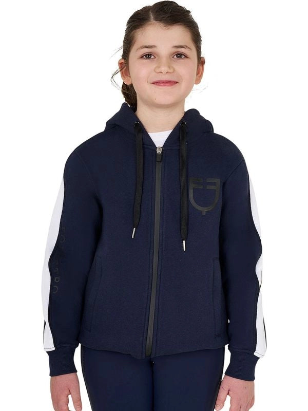 Felpa bambina in cotone con cappuccio e zip frontale