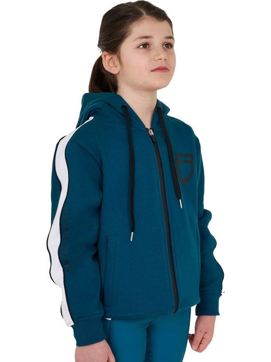 Felpa bambina in cotone con cappuccio e zip frontale