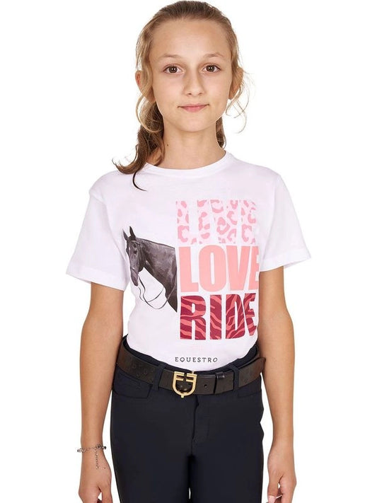T-shirt da bambina in cotone Live Love Ride