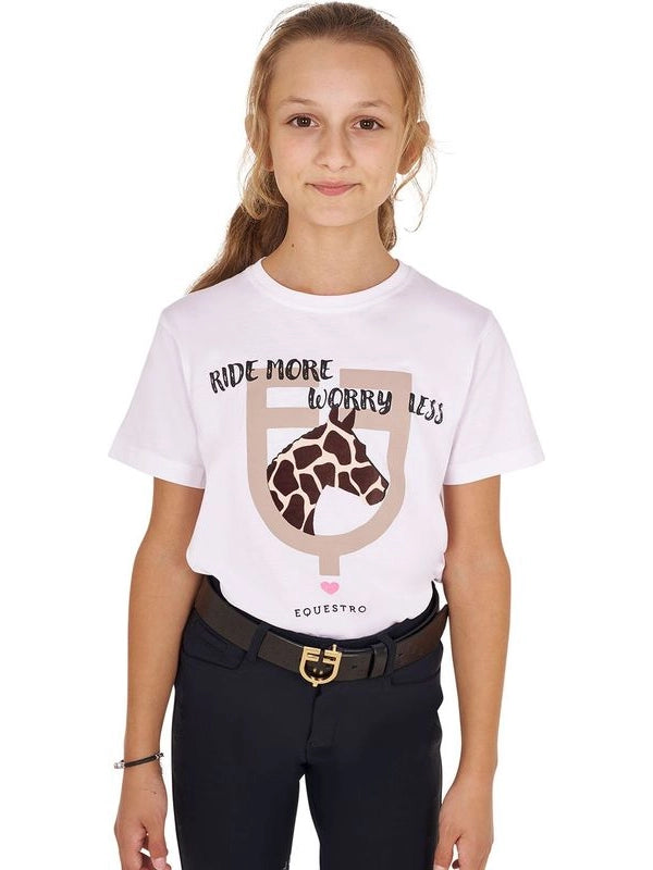 T-shirt da bambina in cotone Ride More Worry Less