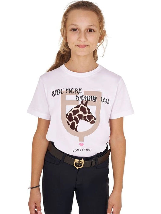 T-shirt da bambina in cotone Ride More Worry Less