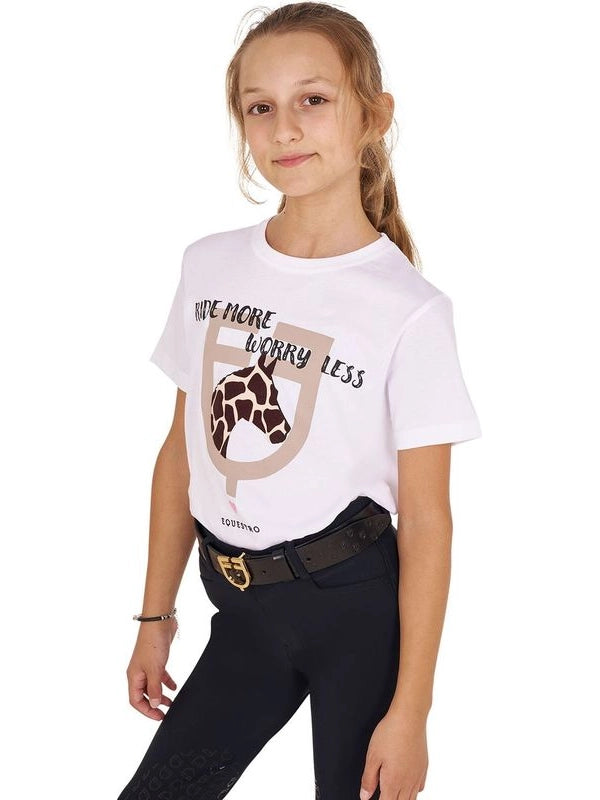 T-shirt da bambina in cotone Ride More Worry Less