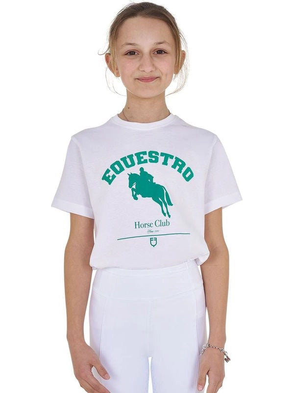 T-shirt bambina Jumping Horse Club in cotone