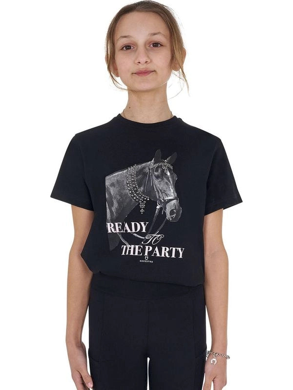 T-shirt bambina Ready To The Party in cotone con strass
