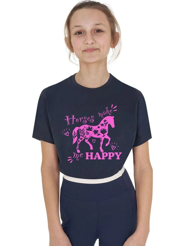 T-shirt bambina Horses Make Me Happy in cotone