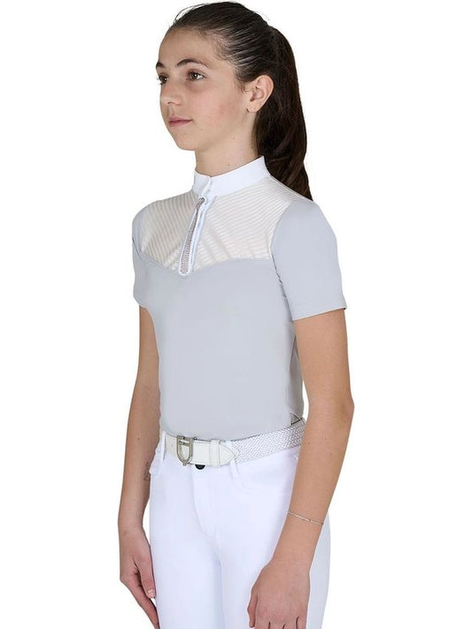 Polo concorso bambina slim fit con inserti in tessuto simil seta