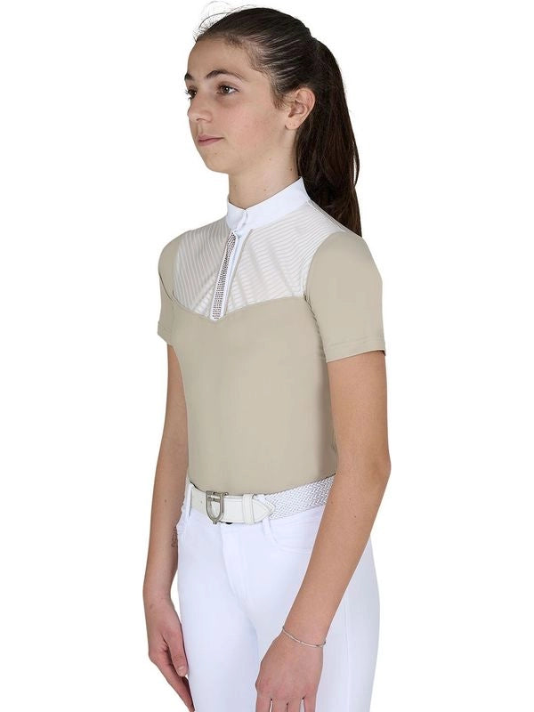 Polo concorso bambina slim fit con inserti in tessuto simil seta