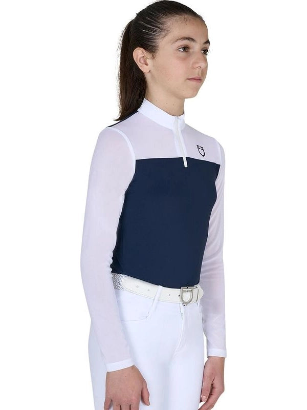 Polo concorso bambina manica lunga con inserti in micro mesh