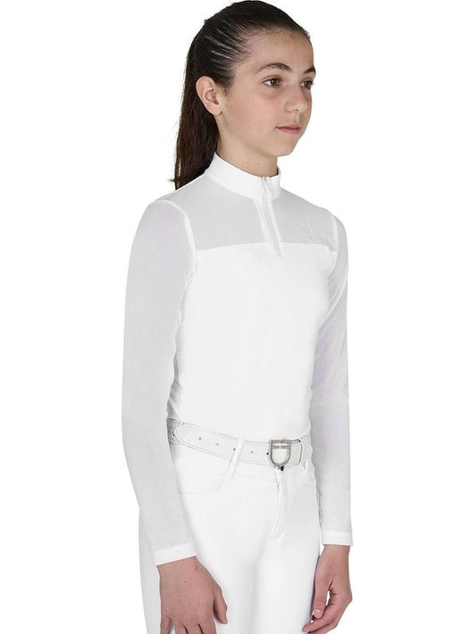 Polo concorso bambina manica lunga con inserti in micro mesh