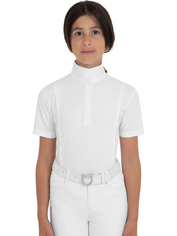 Polo da concorso bambina a manica corta con inserti mesh