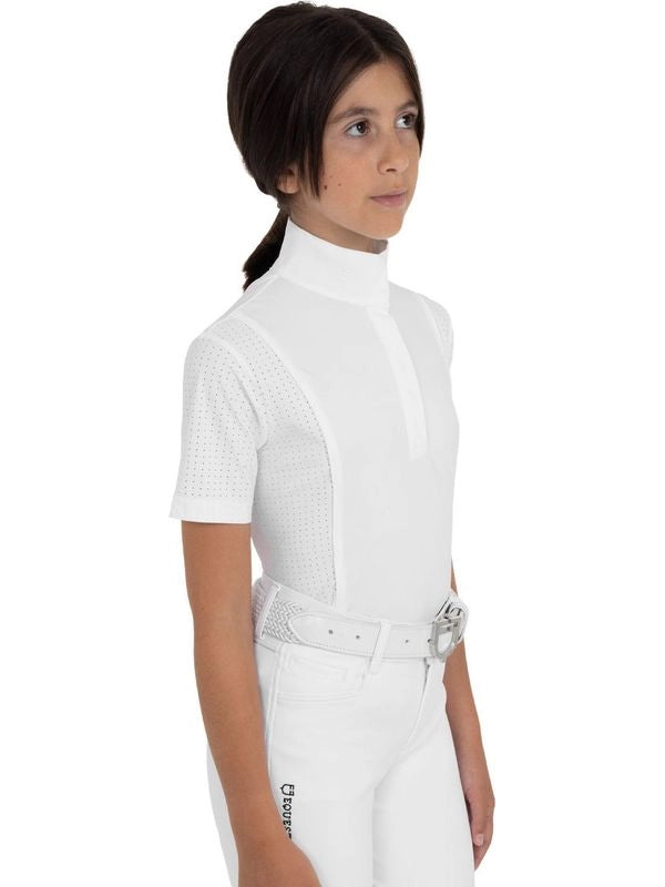Polo da concorso bambina a manica corta con inserti mesh