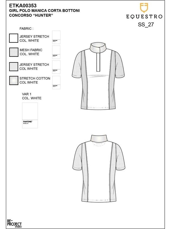 Polo da concorso bambina a manica corta con inserti mesh