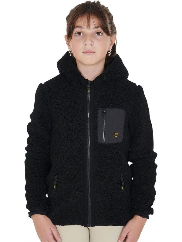 Felpa bambina in pile ricciolo con zip frontale