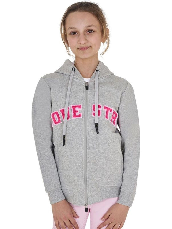 Felpa bambini con cappuccio zip e scritta effetto spugna