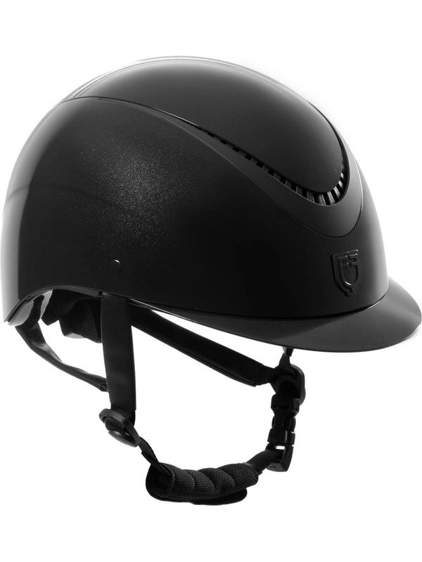 Cap lucido cinturino ecopelle e visiera stretta omologazione EN 1384-2023