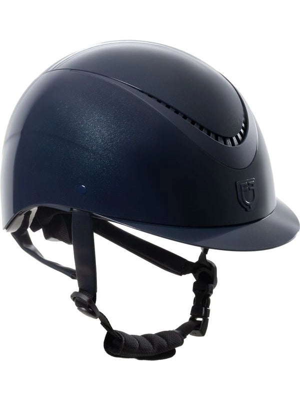 Cap lucido cinturino ecopelle e visiera stretta omologazione EN 1384-2023