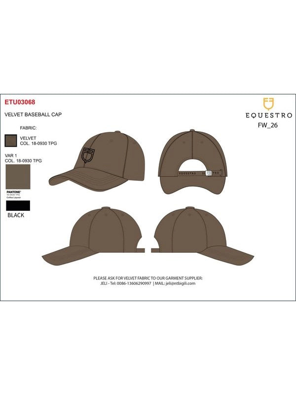 Cappellino unisex baseball in tessuto effetto velluto