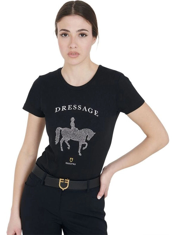 T-shirt donna slim fit disegno dressage con strass