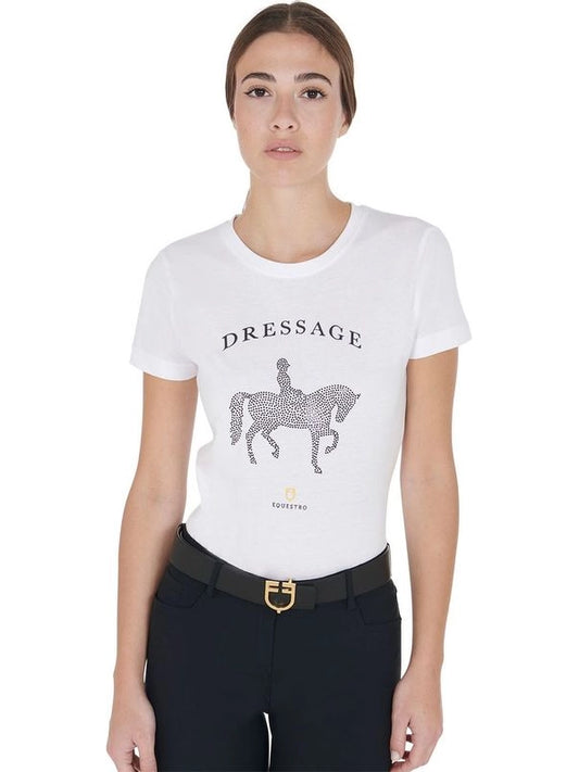 T-shirt donna slim fit disegno dressage con strass