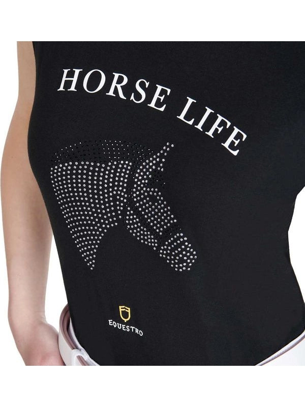 T-shirt donna slim fit horse life con strass