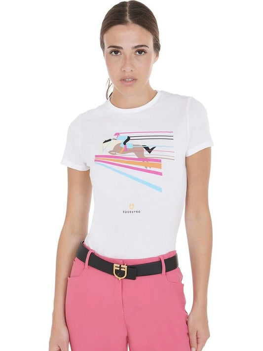 T-shirt donna slim fit disegno salto colorato