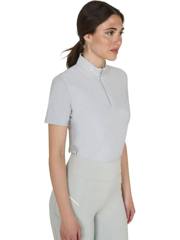 Polo training donna slim fit con zip e perline sul colletto