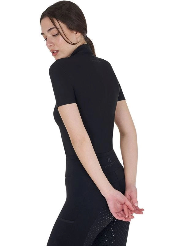 Polo training donna slim fit con zip e perline sul colletto