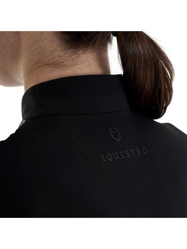 Polo training donna slim fit con zip e perline sul colletto
