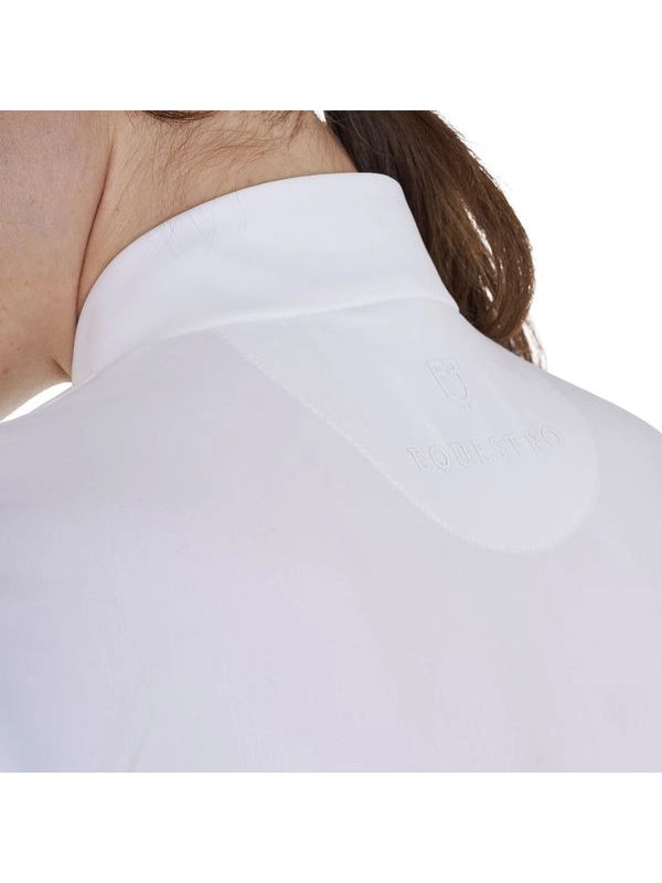 Polo training donna slim fit con zip e perline sul colletto