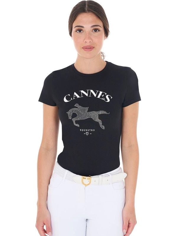 T-shirt donna Cannes in cotone con strass