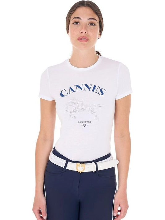 T-shirt donna Cannes in cotone con strass