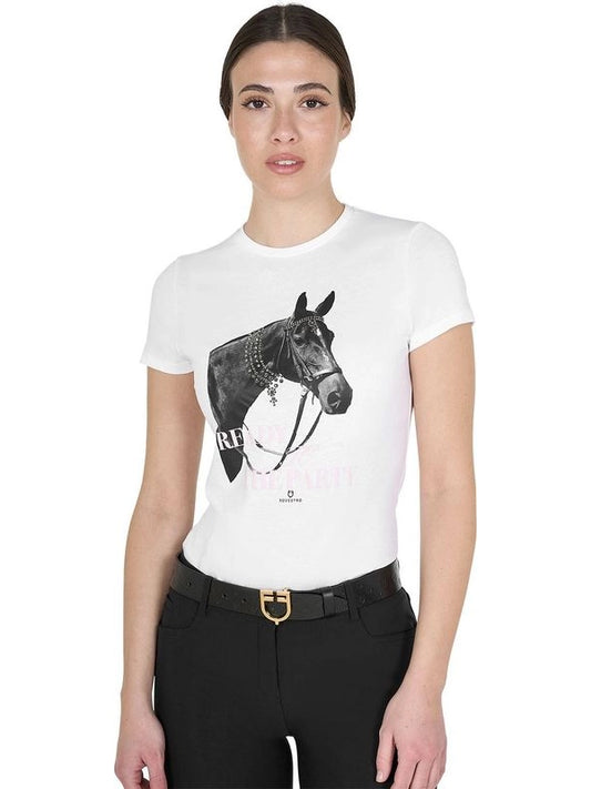 T-shirt donna Ready To The Party in cotone con strass