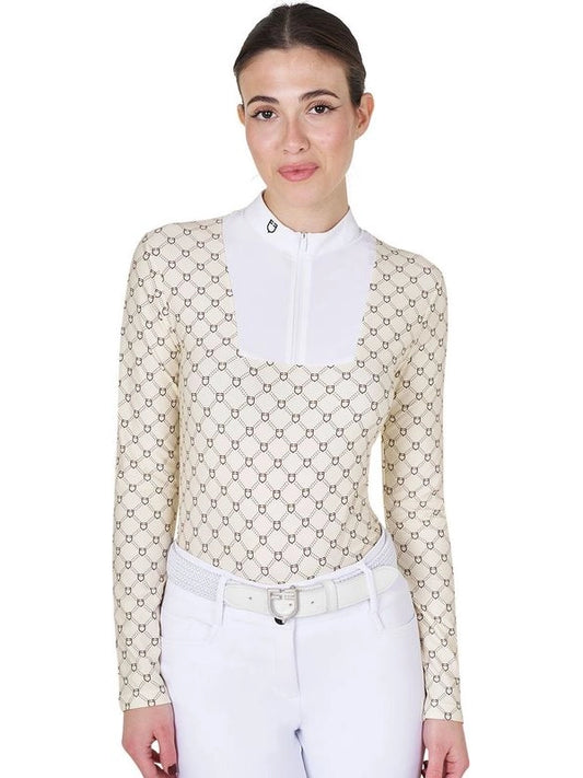 Polo donna da concorso a manica lunga con stampa monogram