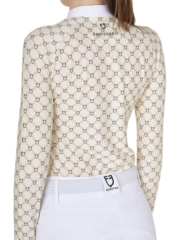 Polo donna da concorso a manica lunga con stampa monogram